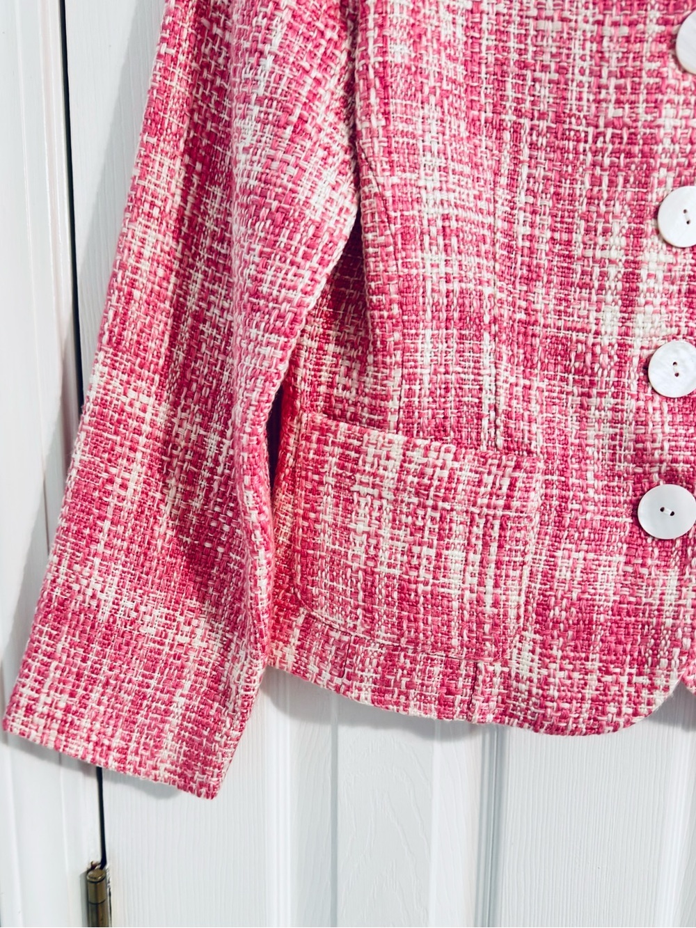 Eliza J New York Pink White Tweed Blazer Jacket Petite 10 Button Front Career - Picture 4 of 11
